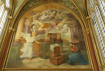 De Westmuur van de Rayonnant kapel van de Abdij met De Aankondiging, 16e-19e eeuw